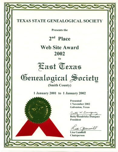 2002 TSGS Web Site 2nd place