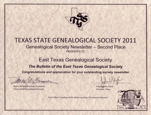 2011 TSGS newsletter 2nd place