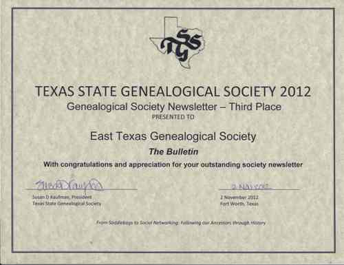 2012 TSGS newsletter 3rd place